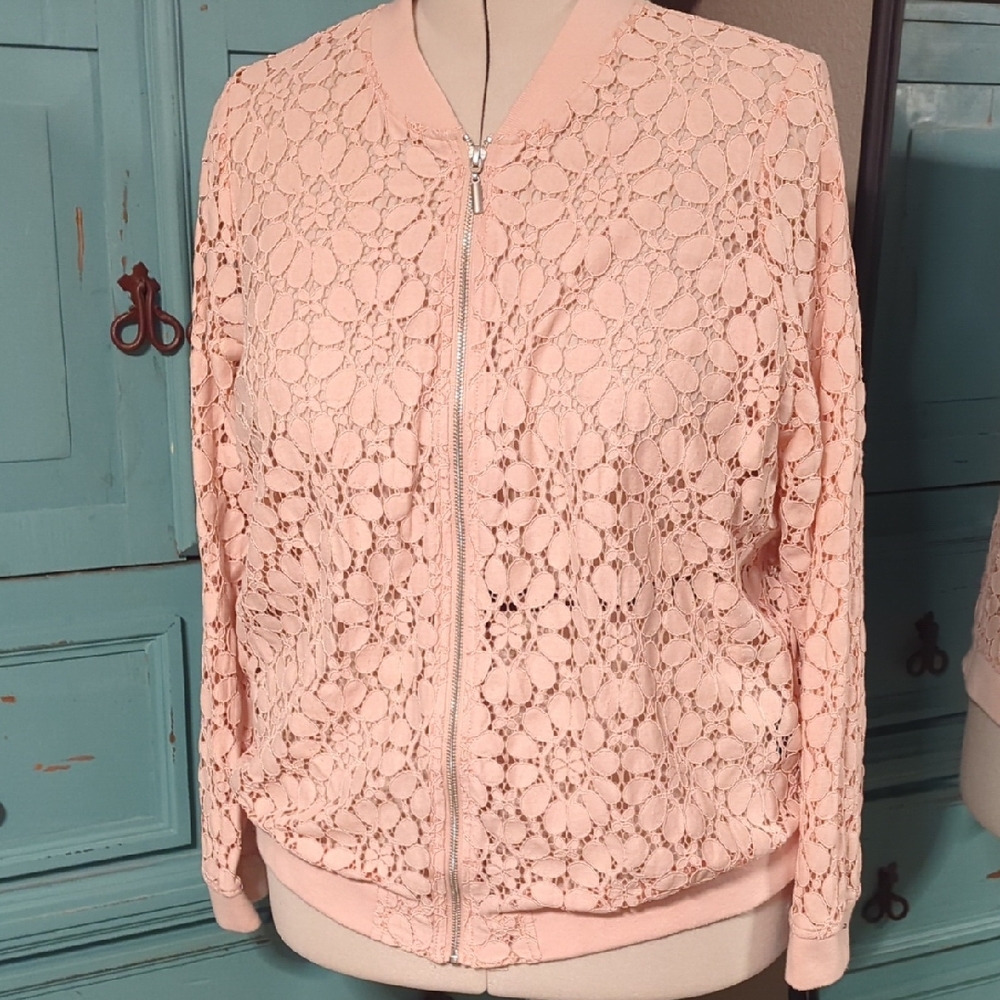 Torrid Blush Lace Bomber Jacket